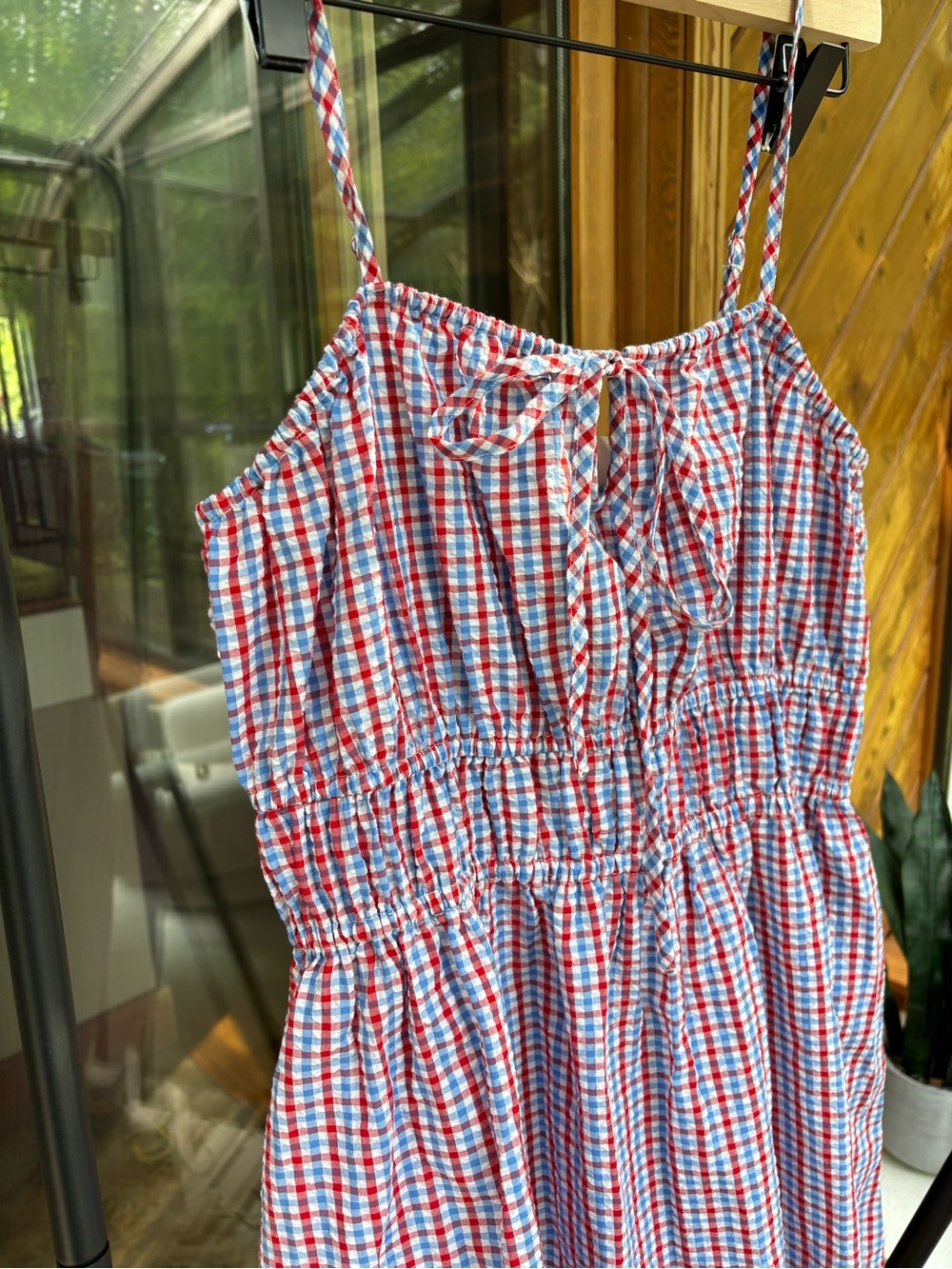Universal Thread Red White & Blue Gingham Smocked Midi Dress - Picture 5 of 11